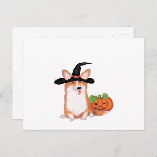 Carte postale Corgi Halloween (Devant / Derrière)