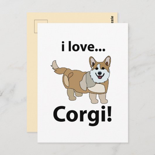 Carte Postale Corgi I Love Corgi (Devant / Derrière)