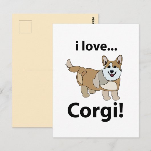 Carte Postale Corgi J'adore Corgi (Devant / Derrière)