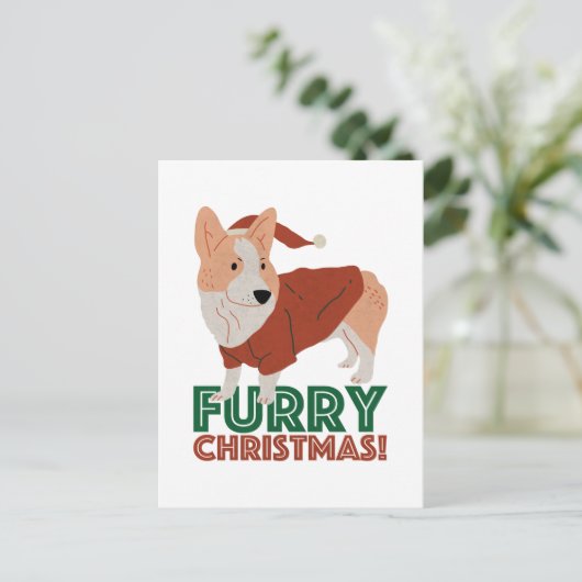 Carte Postale Corgi mignonne avec jeu de Noël : Feu de Noël (Debout devant)
