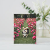 Carte Postale Corgi mignonne en Rose (Debout devant)