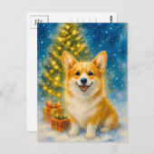 Carte postale Corgi mignonne Joyeux Arbre de Noël (Devant / Derrière)