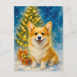 Carte postale Corgi mignonne Joyeux Arbre de Noël