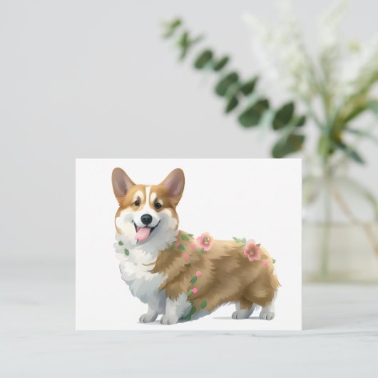 Carte Postale Corgi orange mignon pour une humeur positive (Debout devant)