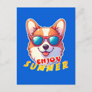 Carte Postale Corgi porte des lunettes de soleil Profitez de l'é