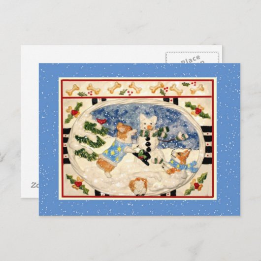 Carte postale Corgi Snowman (Devant / Derrière)