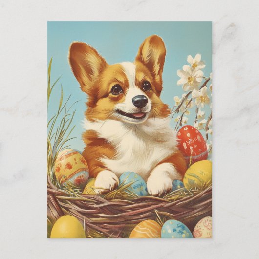 Carte Postale Corgi Vintage Pâques (Devant)