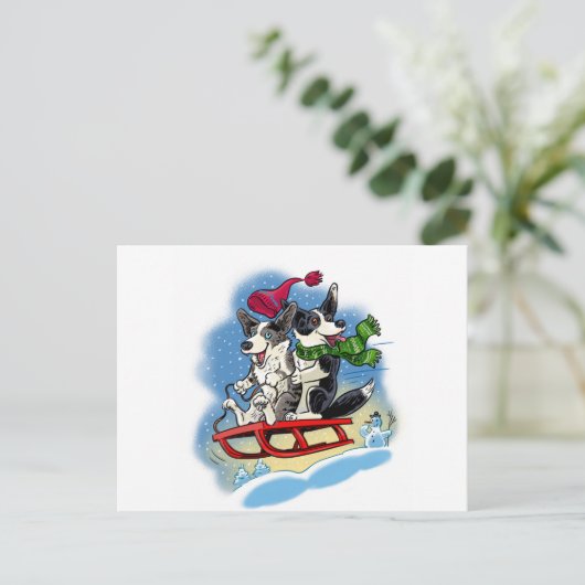 Carte Postale Corgis d'hiver (Debout devant)