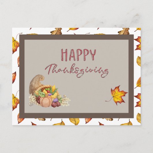 Carte Postale Corne d'abondance de panier de Thanksgiving feuill (Devant)