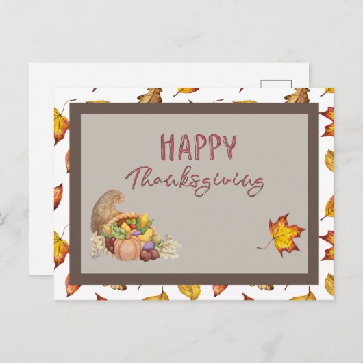 Carte Postale Corne d'abondance de Thanksgiving Panier Feuilles (Devant / Derrière)