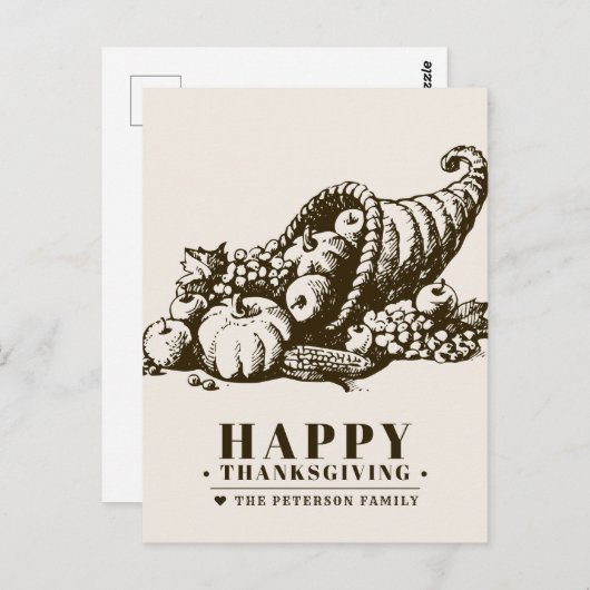 Carte Postale Corne de Plenty | Thanksgiving (Devant / Derrière)