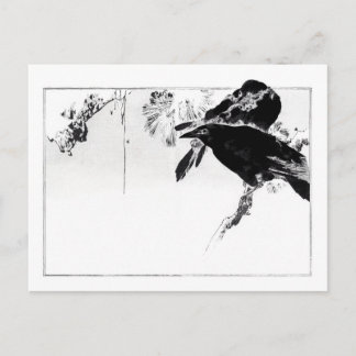 Carte Postale Corneilles japonaises sur une branche - Wantanabe 