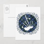 Carte Postale Cornemuse Silhouette sur tartan (Devant / Derrière)