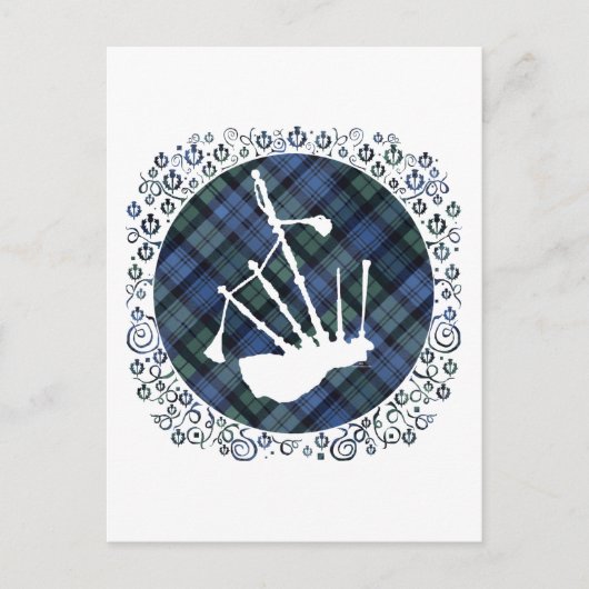Carte Postale Cornemuse Silhouette sur tartan (Devant)