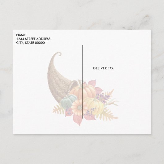 Carte postale Cornucopia Thanksgiving (Dos)