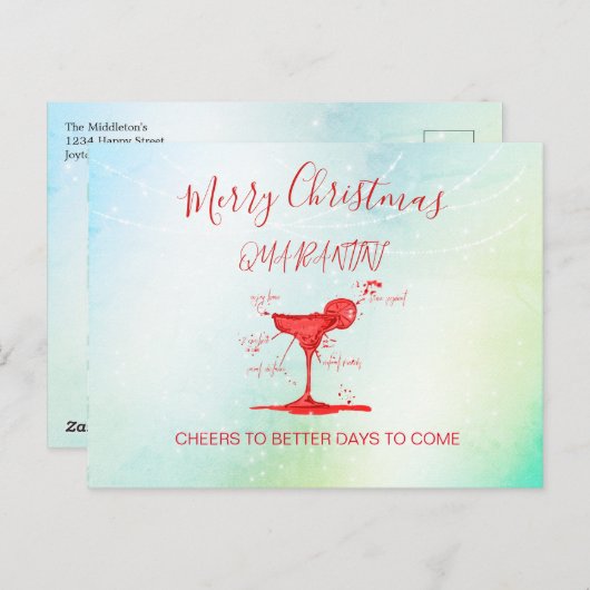 Carte Postale Corona Noël Vacances Vert Quarantini Martini (Devant / Derrière)