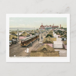 Carte Postale Coronado Beach, CA Tent City & Trolley Vintage