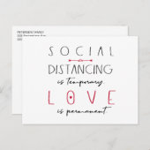 Carte Postale Coronavirus de distanciation sociale amour typogra (Devant / Derrière)