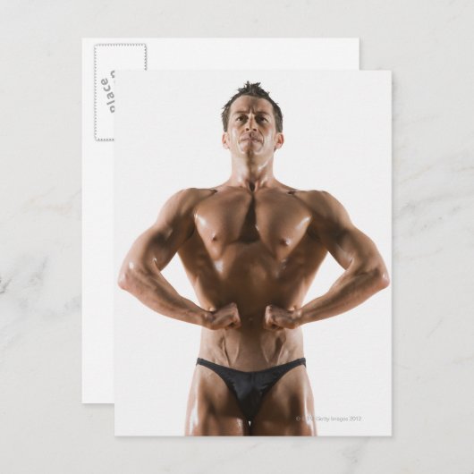 Carte Postale Corps de constructeur masculin flexion et pose (Devant / Derrière)
