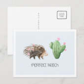 Carte Postale Correspondance parfaite | Cute Porcupine & Cactus  (Devant / Derrière)