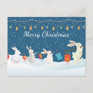 Carte Postale Cortège de lanternes de lapins mignons à travers l