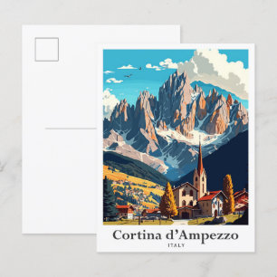 Carte Postale Cortina d'ampezzo Italie Illustration de voyage