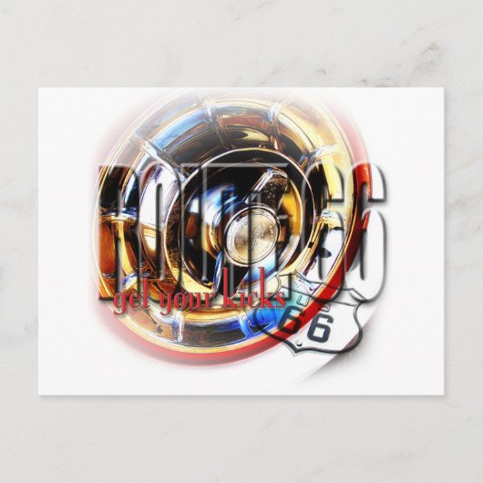 Carte Postale Corvette Hubcap - Route 66 (Devant)