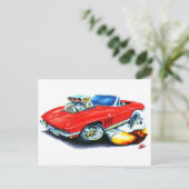 Carte Postale Corvette rouge convertible 1965 (Debout devant)
