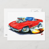 Carte Postale Corvette rouge convertible 1965 (Devant / Derrière)