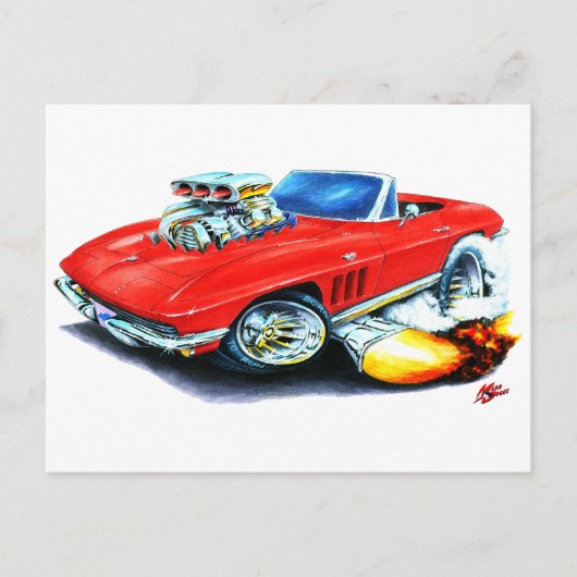 Carte Postale Corvette rouge convertible 1965 (Devant)