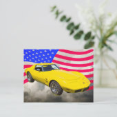 Carte Postale Corvette Stingray 1975 Avec Drapeau Américain (Debout devant)