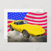 Carte Postale Corvette Stingray 1975 Avec Drapeau Américain (Devant / Derrière)