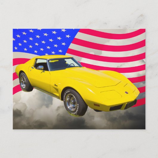 Carte Postale Corvette Stingray 1975 Avec Drapeau Américain (Devant)