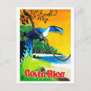 Carte Postale Costa Rica, perroquet exotique sur la plage, vinta