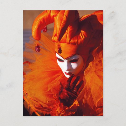 Carte Postale Costume de Carnaval Orange - Venise, Italie (IT) (Devant)