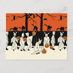 Carte Postale Costume de fantôme Citrouille éclairée Chat noir H
