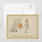 Carte Postale Costume de Fantôme de Fille Effrayée Citrouille Ja (Devant / Derrière)