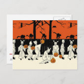Carte Postale Costume de fantôme Jack-o'-lantern Chat noir Chat  (Devant / Derrière)