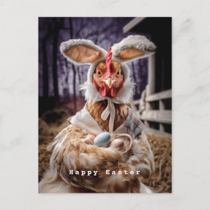Carte Postale Costume de lapin de Pâques poulet drôle
