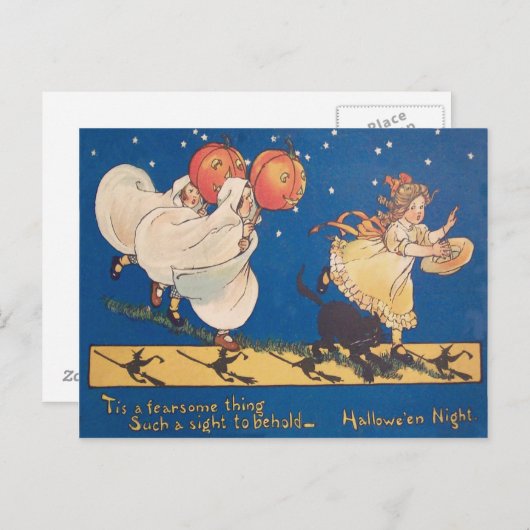 Carte Postale Costume Fantôme Halloween Prank Chat noir (Devant / Derrière)