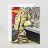 Carte Postale Costume pompier et camion (Devant / Derrière)