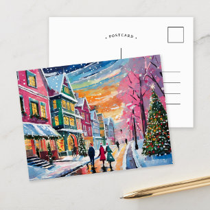 Carte Postale Cosy Winter Street Scène Art Moderne