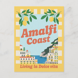 Carte Postale Côte d'Amalfi Italie Vintage Vivre la Dolce Vita