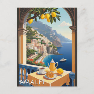 Carte Postale Côte d'Amalfi Scénario romantique Balcon Retro Voy