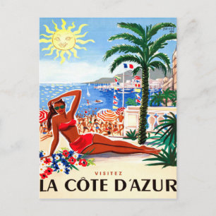 Carte Postale Côte d'Azur, bikini fille sur la plage, France