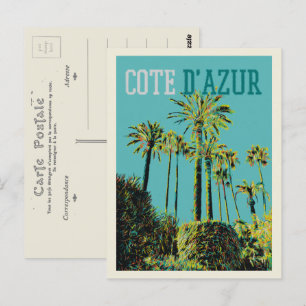 Carte Postale Côte d'Azur France, palmiers méditerranéens
