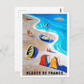 Carte Postale Côte d'Azur, gens sur la plage, bateaux de pêche (Devant / Derrière)