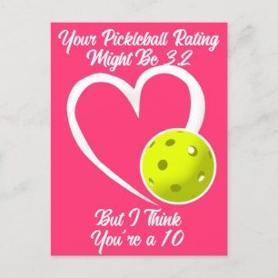 Carte Postale Cote de Pickleball Saint-Valentin Cœur Jaune Rose