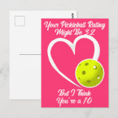 Carte Postale Cote de Pickleball Saint-Valentin Cœur Jaune Rose (Devant / Derrière)