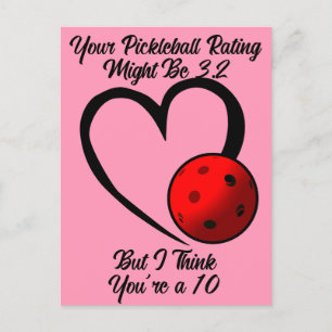 Carte Postale Cote de Pickleball Saint-Valentin Cœur Rose et Rou